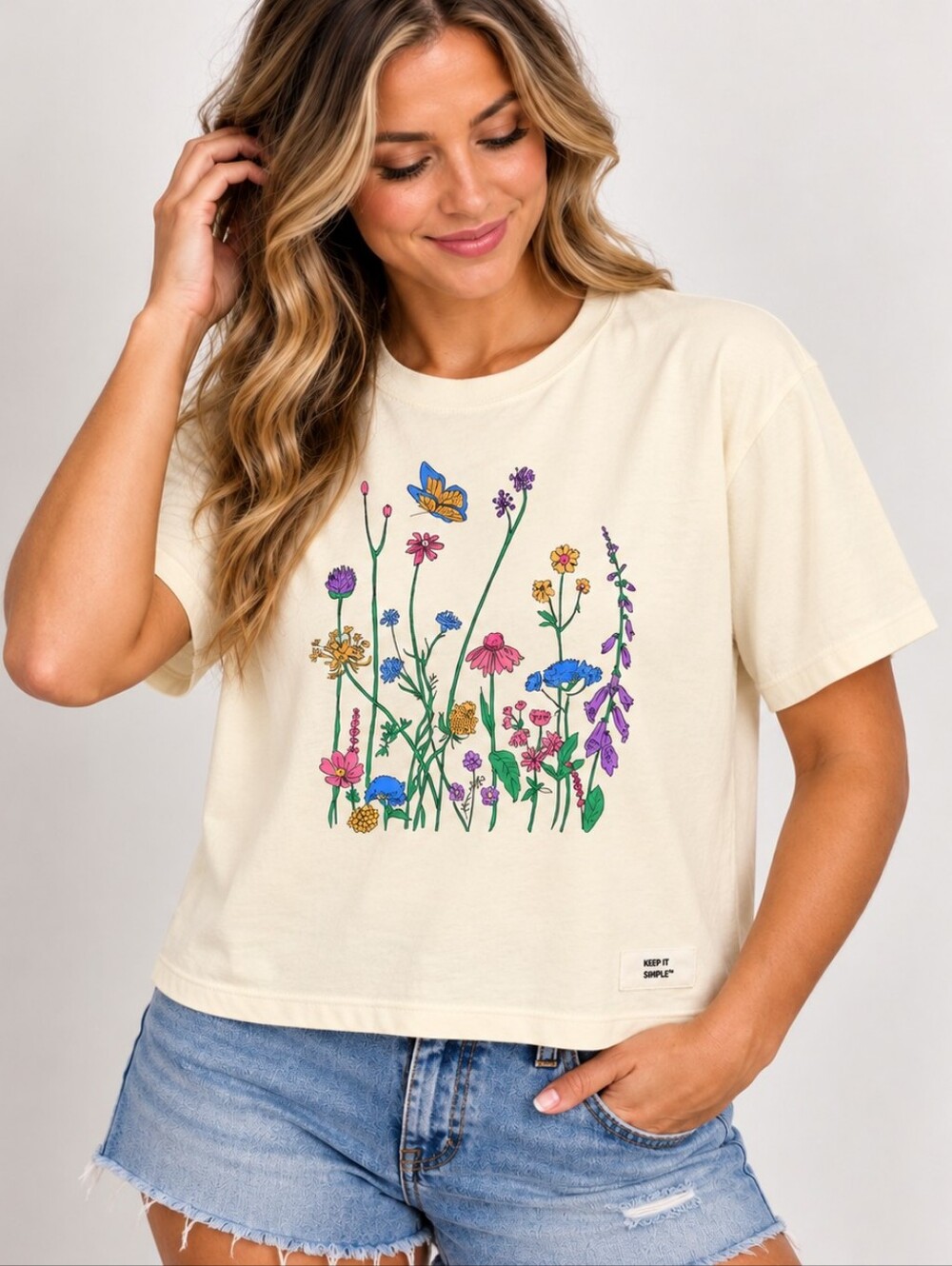 Life Is Good Women's Realaxed Wildflowers Short Sleeve Crusher Boxy Tee Size M